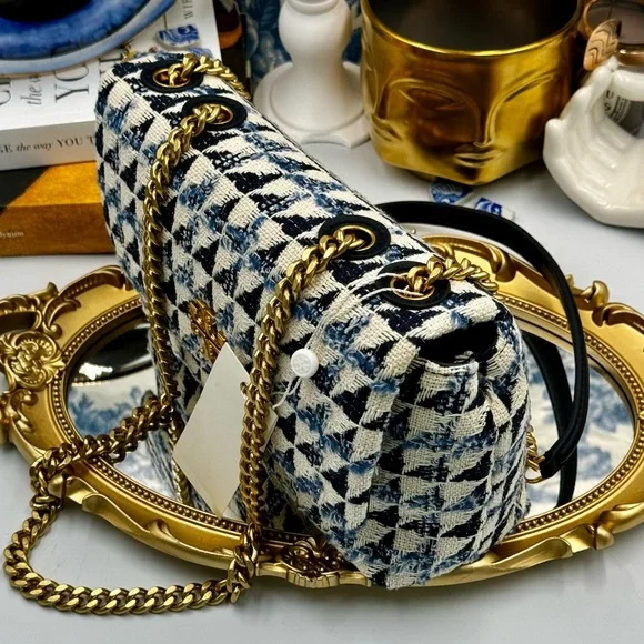 🆕TORY BURCH 🧿 NWT Kira Chevron Tweed Small Convertible Shoulder Bag, Tory Navy - Picture 9 of 14